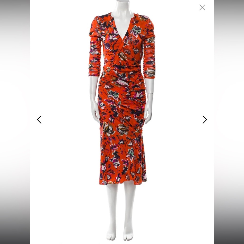 Diane Von Furstenberg Orange Floral Mesh Midi Dress sz S